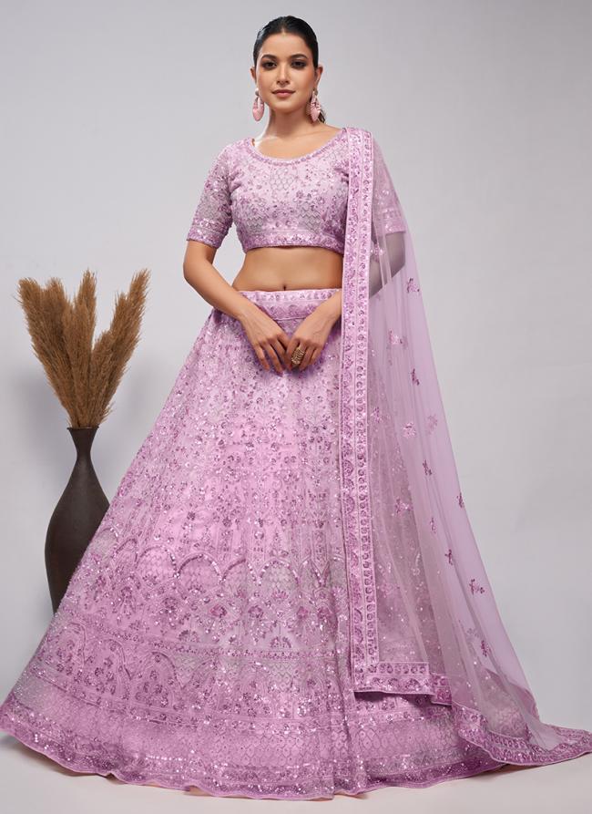 Soft Net Lavender Wedding Wear Sequins Work Lehenga Choli